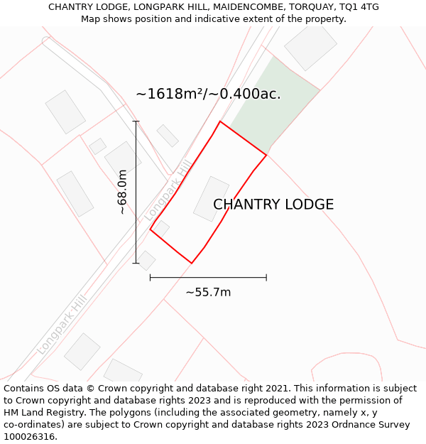 CHANTRY LODGE, LONGPARK HILL, MAIDENCOMBE, TORQUAY, TQ1 4TG: Plot and title map