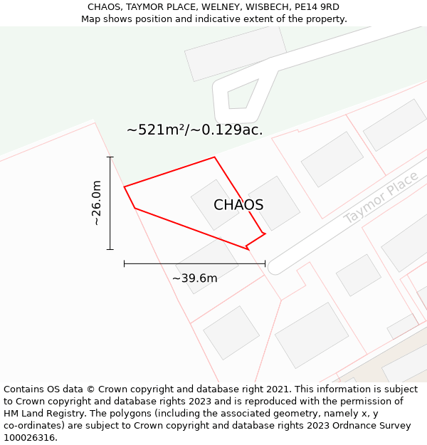 CHAOS, TAYMOR PLACE, WELNEY, WISBECH, PE14 9RD: Plot and title map