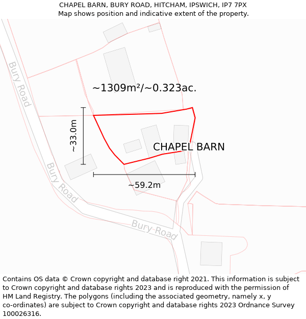 CHAPEL BARN, BURY ROAD, HITCHAM, IPSWICH, IP7 7PX: Plot and title map