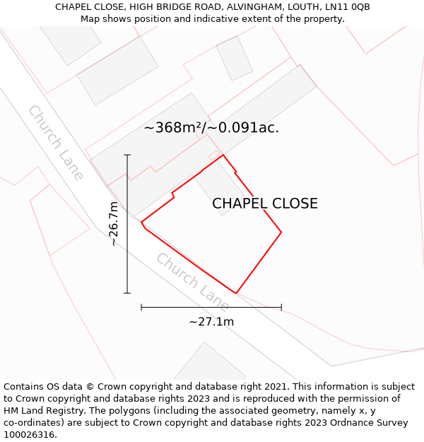 CHAPEL CLOSE, HIGH BRIDGE ROAD, ALVINGHAM, LOUTH, LN11 0QB: Plot and title map