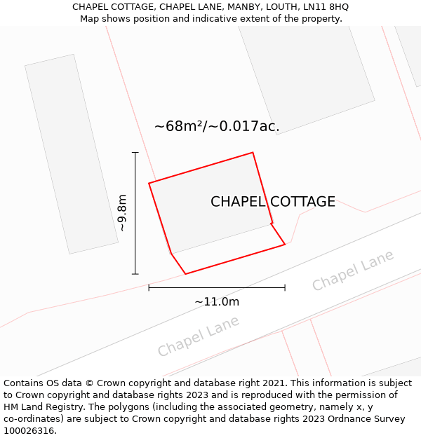 CHAPEL COTTAGE, CHAPEL LANE, MANBY, LOUTH, LN11 8HQ: Plot and title map