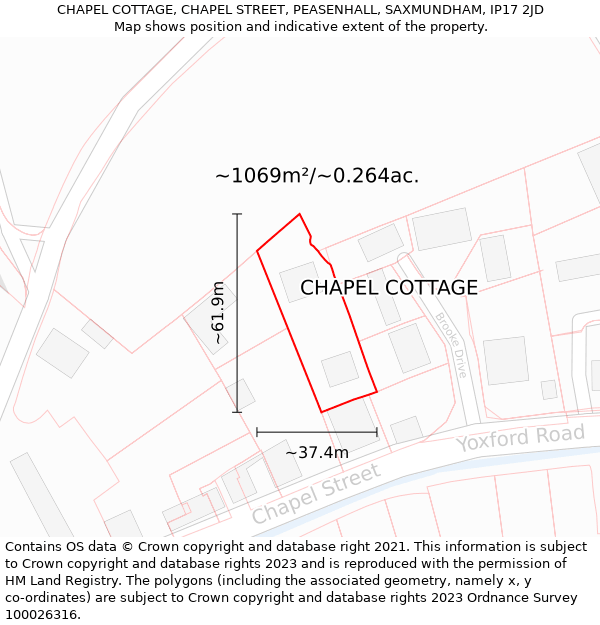 CHAPEL COTTAGE, CHAPEL STREET, PEASENHALL, SAXMUNDHAM, IP17 2JD: Plot and title map