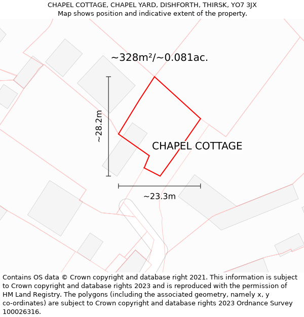 CHAPEL COTTAGE, CHAPEL YARD, DISHFORTH, THIRSK, YO7 3JX: Plot and title map