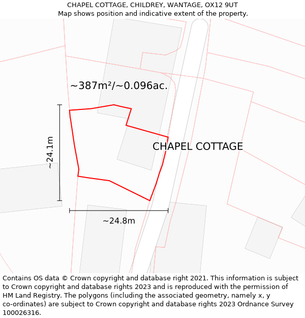 CHAPEL COTTAGE, CHILDREY, WANTAGE, OX12 9UT: Plot and title map