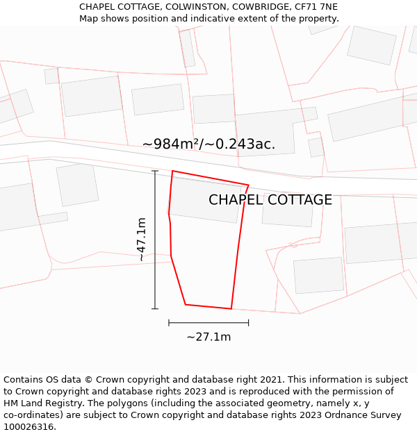 CHAPEL COTTAGE, COLWINSTON, COWBRIDGE, CF71 7NE: Plot and title map