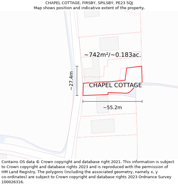 CHAPEL COTTAGE, FIRSBY, SPILSBY, PE23 5QJ: Plot and title map