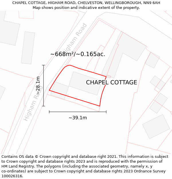 CHAPEL COTTAGE, HIGHAM ROAD, CHELVESTON, WELLINGBOROUGH, NN9 6AH: Plot and title map