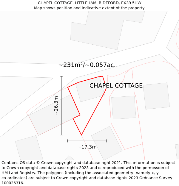 CHAPEL COTTAGE, LITTLEHAM, BIDEFORD, EX39 5HW: Plot and title map