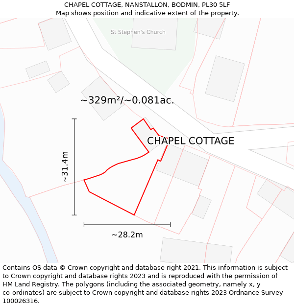 CHAPEL COTTAGE, NANSTALLON, BODMIN, PL30 5LF: Plot and title map