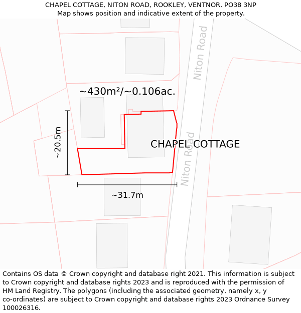 CHAPEL COTTAGE, NITON ROAD, ROOKLEY, VENTNOR, PO38 3NP: Plot and title map