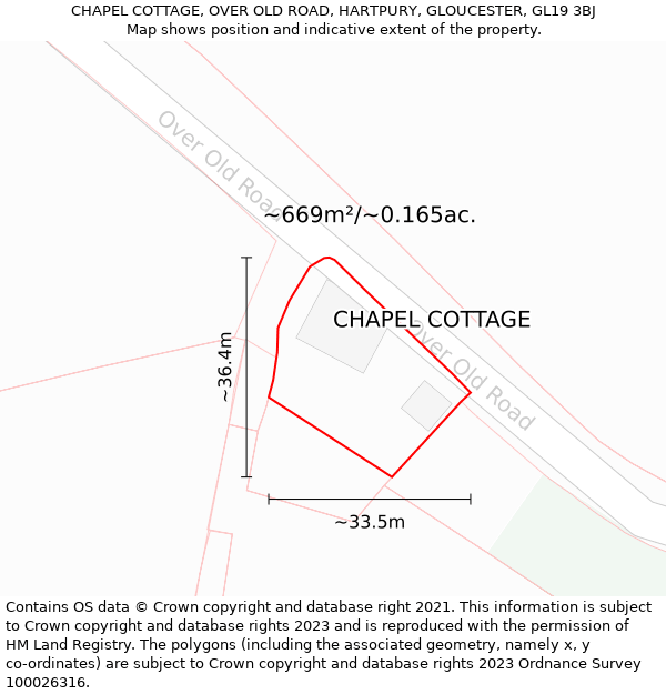 CHAPEL COTTAGE, OVER OLD ROAD, HARTPURY, GLOUCESTER, GL19 3BJ: Plot and title map