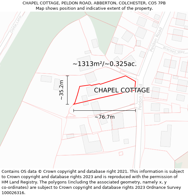 CHAPEL COTTAGE, PELDON ROAD, ABBERTON, COLCHESTER, CO5 7PB: Plot and title map