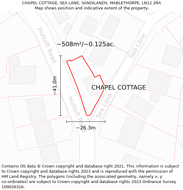 CHAPEL COTTAGE, SEA LANE, SANDILANDS, MABLETHORPE, LN12 2RA: Plot and title map