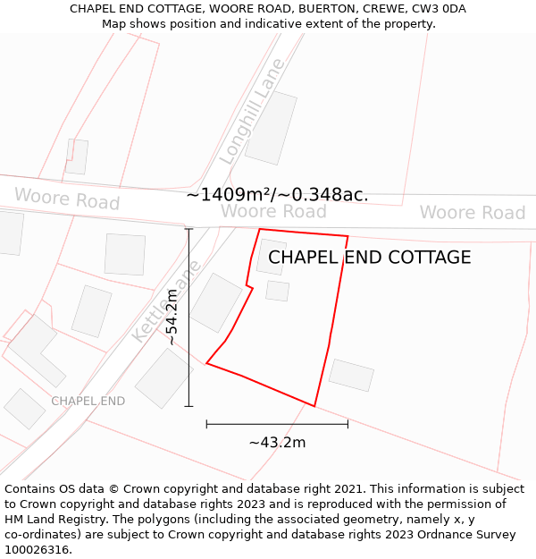 CHAPEL END COTTAGE, WOORE ROAD, BUERTON, CREWE, CW3 0DA: Plot and title map