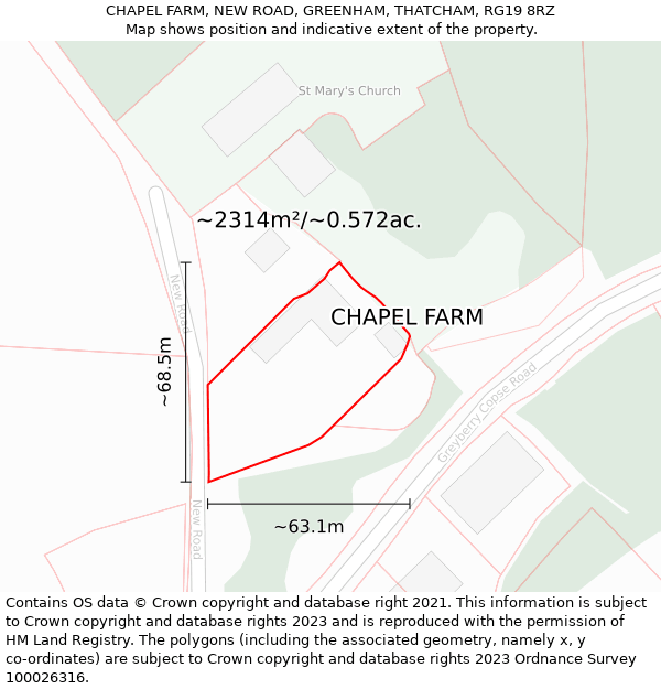 CHAPEL FARM, NEW ROAD, GREENHAM, THATCHAM, RG19 8RZ: Plot and title map