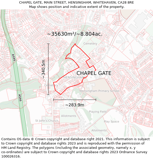 CHAPEL GATE, MAIN STREET, HENSINGHAM, WHITEHAVEN, CA28 8RE: Plot and title map