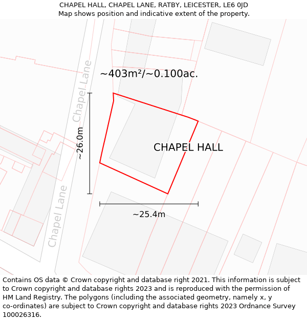 CHAPEL HALL, CHAPEL LANE, RATBY, LEICESTER, LE6 0JD: Plot and title map
