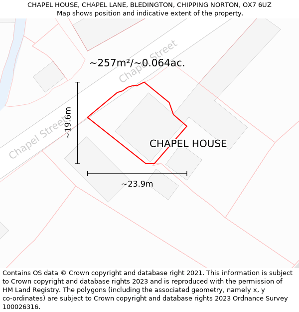 CHAPEL HOUSE, CHAPEL LANE, BLEDINGTON, CHIPPING NORTON, OX7 6UZ: Plot and title map