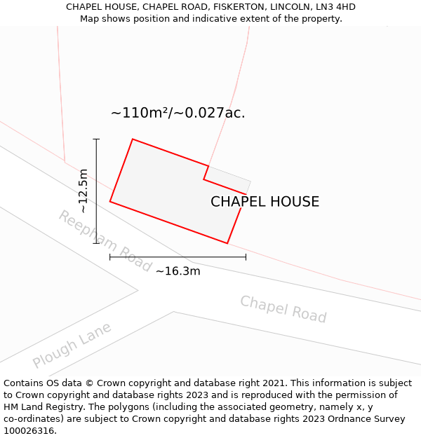 CHAPEL HOUSE, CHAPEL ROAD, FISKERTON, LINCOLN, LN3 4HD: Plot and title map