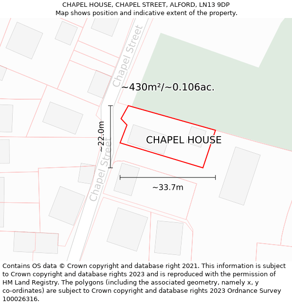 CHAPEL HOUSE, CHAPEL STREET, ALFORD, LN13 9DP: Plot and title map