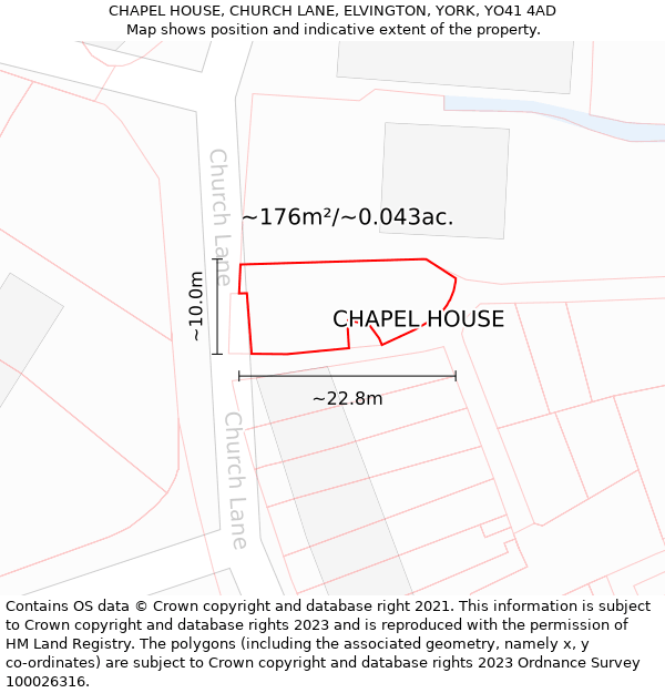 CHAPEL HOUSE, CHURCH LANE, ELVINGTON, YORK, YO41 4AD: Plot and title map