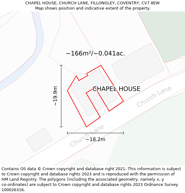 CHAPEL HOUSE, CHURCH LANE, FILLONGLEY, COVENTRY, CV7 8EW: Plot and title map