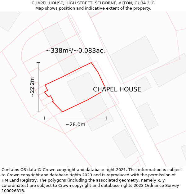 CHAPEL HOUSE, HIGH STREET, SELBORNE, ALTON, GU34 3LG: Plot and title map