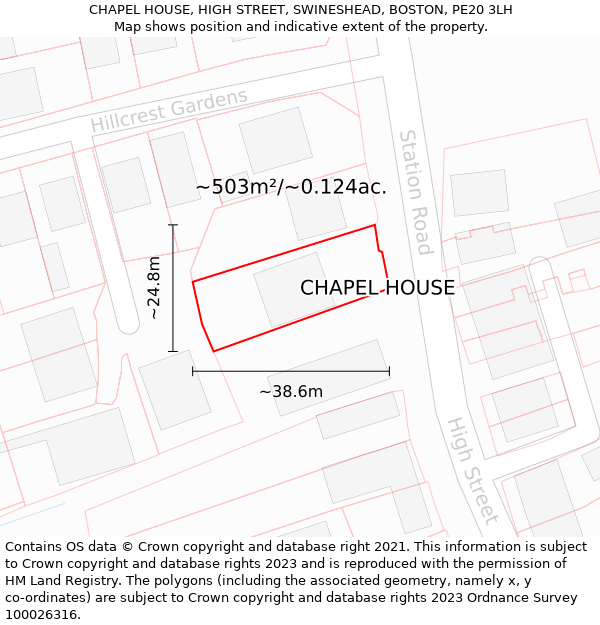 CHAPEL HOUSE, HIGH STREET, SWINESHEAD, BOSTON, PE20 3LH: Plot and title map