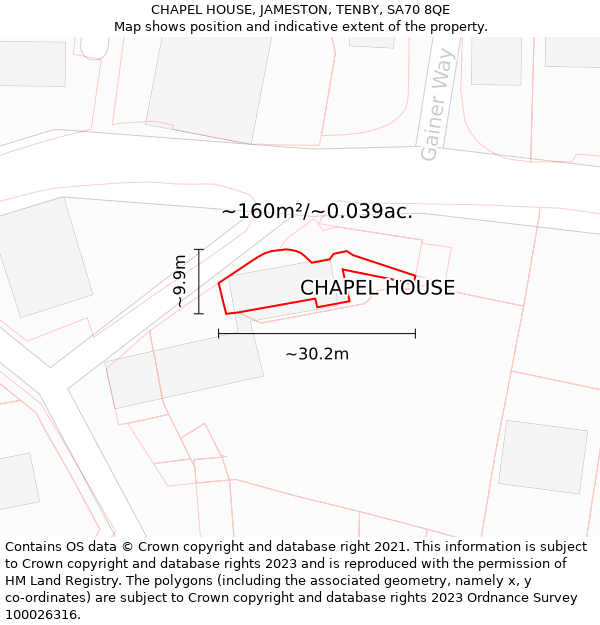 CHAPEL HOUSE, JAMESTON, TENBY, SA70 8QE: Plot and title map