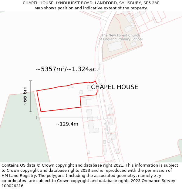 CHAPEL HOUSE, LYNDHURST ROAD, LANDFORD, SALISBURY, SP5 2AF: Plot and title map