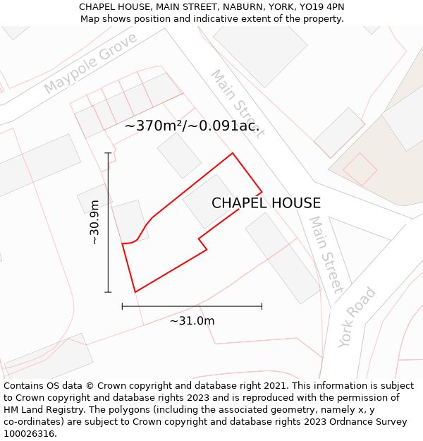 CHAPEL HOUSE, MAIN STREET, NABURN, YORK, YO19 4PN: Plot and title map