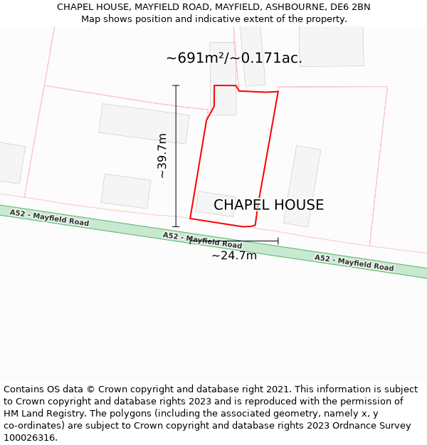 CHAPEL HOUSE, MAYFIELD ROAD, MAYFIELD, ASHBOURNE, DE6 2BN: Plot and title map