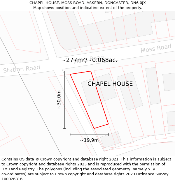 CHAPEL HOUSE, MOSS ROAD, ASKERN, DONCASTER, DN6 0JX: Plot and title map