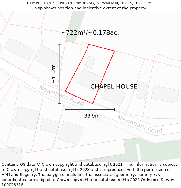 CHAPEL HOUSE, NEWNHAM ROAD, NEWNHAM, HOOK, RG27 9AE: Plot and title map