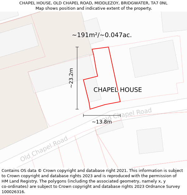 CHAPEL HOUSE, OLD CHAPEL ROAD, MIDDLEZOY, BRIDGWATER, TA7 0NL: Plot and title map