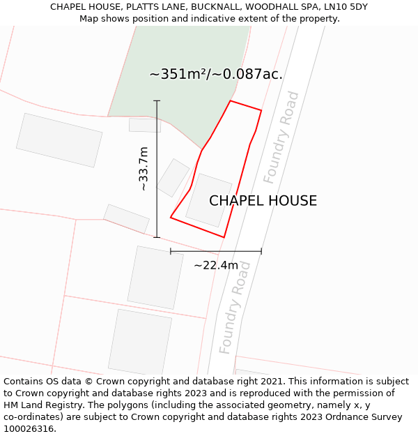 CHAPEL HOUSE, PLATTS LANE, BUCKNALL, WOODHALL SPA, LN10 5DY: Plot and title map