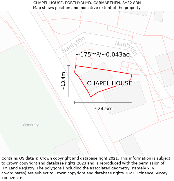 CHAPEL HOUSE, PORTHYRHYD, CARMARTHEN, SA32 8BN: Plot and title map