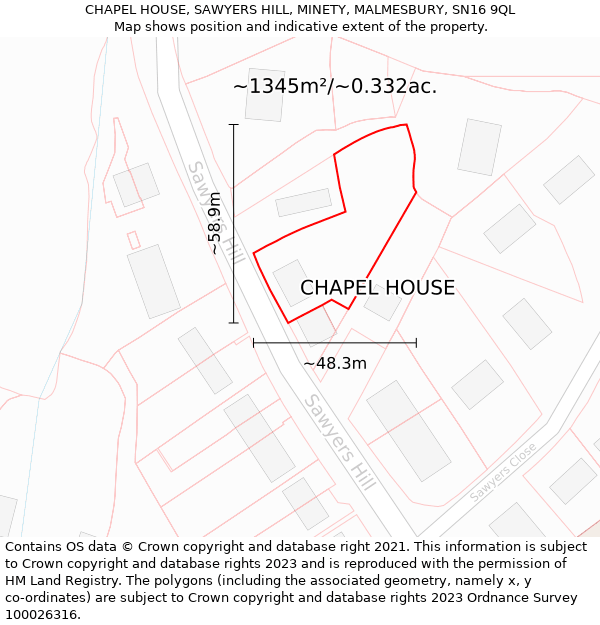 CHAPEL HOUSE, SAWYERS HILL, MINETY, MALMESBURY, SN16 9QL: Plot and title map