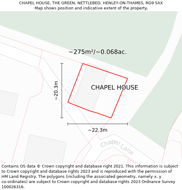 CHAPEL HOUSE, THE GREEN, NETTLEBED, HENLEY-ON-THAMES, RG9 5AX: Plot and title map