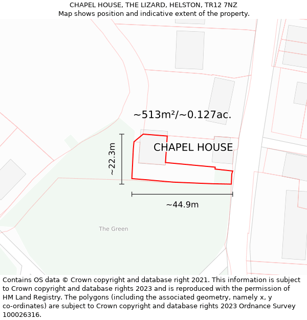 CHAPEL HOUSE, THE LIZARD, HELSTON, TR12 7NZ: Plot and title map