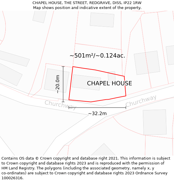 CHAPEL HOUSE, THE STREET, REDGRAVE, DISS, IP22 1RW: Plot and title map