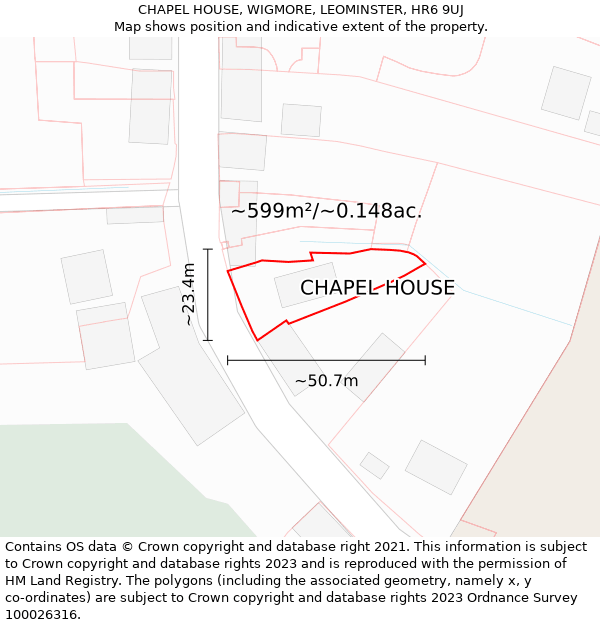 CHAPEL HOUSE, WIGMORE, LEOMINSTER, HR6 9UJ: Plot and title map