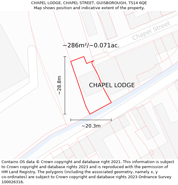 CHAPEL LODGE, CHAPEL STREET, GUISBOROUGH, TS14 6QE: Plot and title map