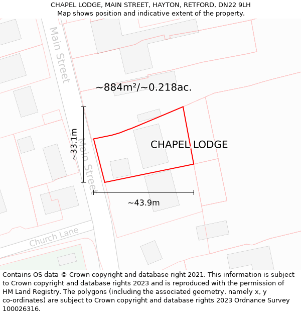 CHAPEL LODGE, MAIN STREET, HAYTON, RETFORD, DN22 9LH: Plot and title map