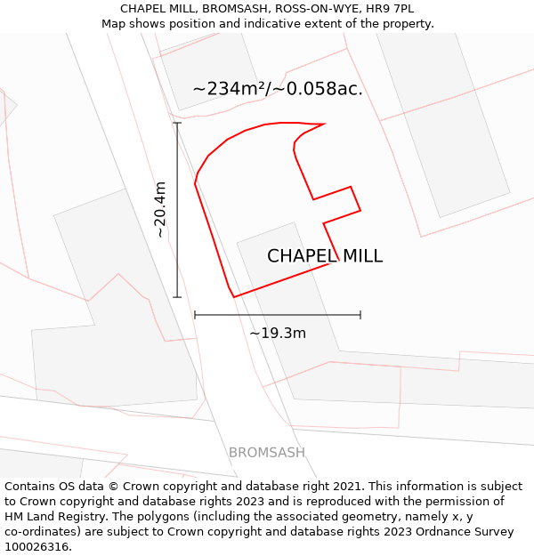 CHAPEL MILL, BROMSASH, ROSS-ON-WYE, HR9 7PL: Plot and title map