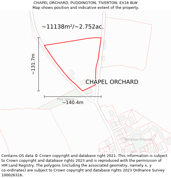 CHAPEL ORCHARD, PUDDINGTON, TIVERTON, EX16 8LW: Plot and title map