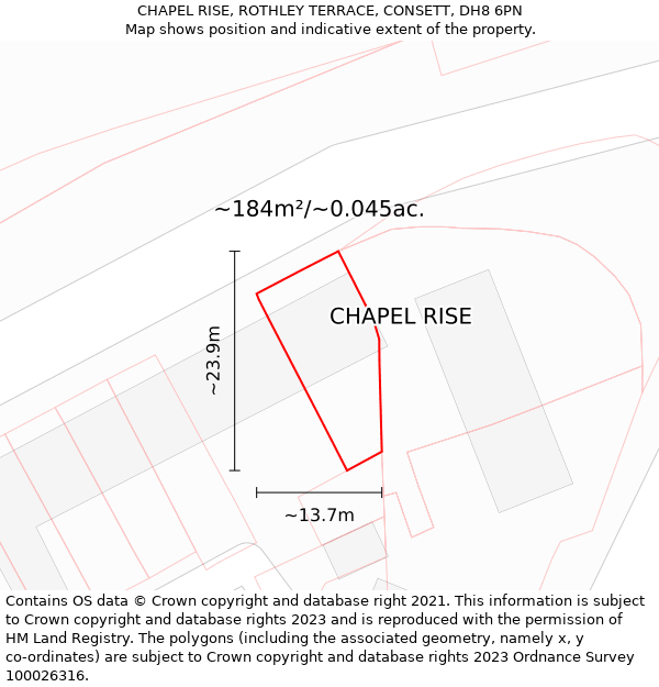 CHAPEL RISE, ROTHLEY TERRACE, CONSETT, DH8 6PN: Plot and title map