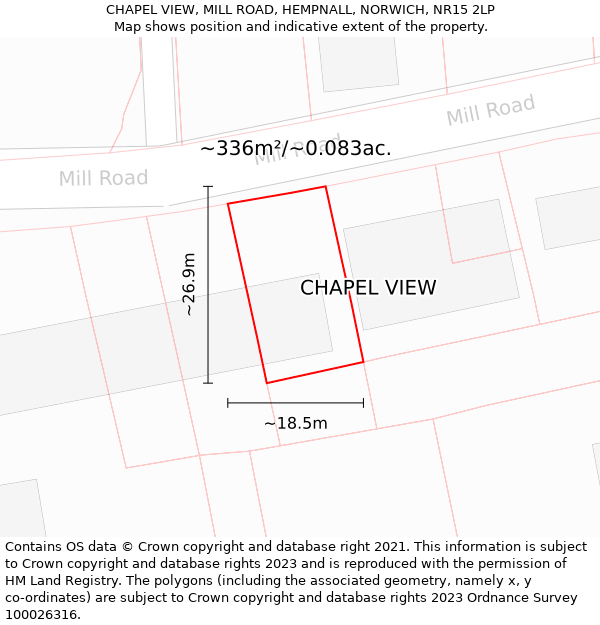 CHAPEL VIEW, MILL ROAD, HEMPNALL, NORWICH, NR15 2LP: Plot and title map