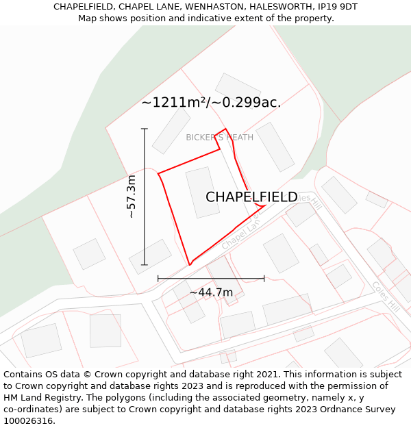 CHAPELFIELD, CHAPEL LANE, WENHASTON, HALESWORTH, IP19 9DT: Plot and title map