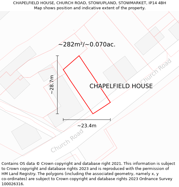 CHAPELFIELD HOUSE, CHURCH ROAD, STOWUPLAND, STOWMARKET, IP14 4BH: Plot and title map